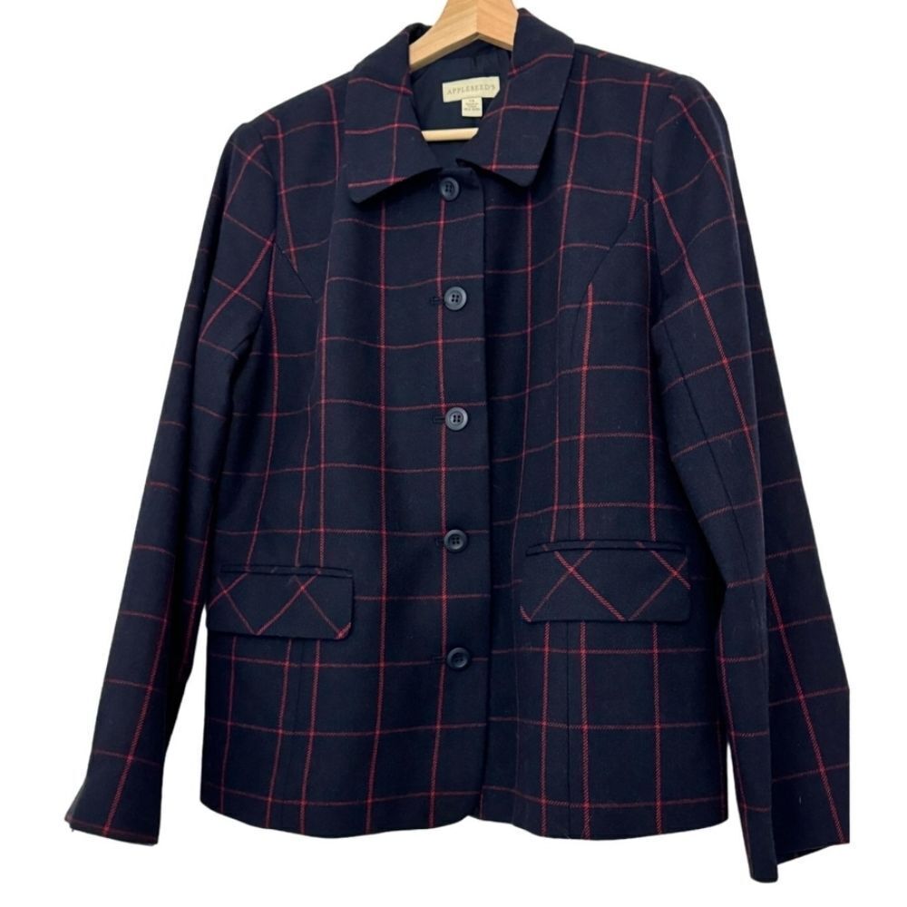 Navy and red plaid blazer